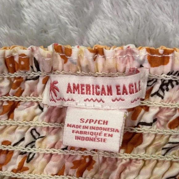 NWT American Eagle Women Shorts S Orange Floral Patchwork Smocked Waist 7195-800 - Picture 2 of 11